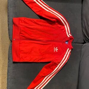 Adidas Scarlet Track Jacket with White Stripes